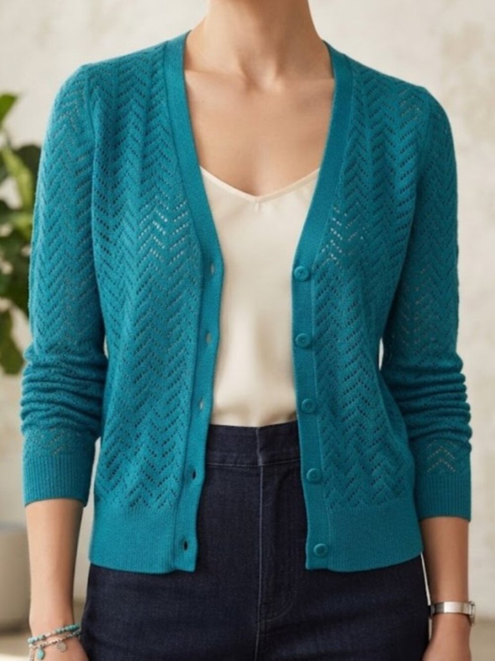 Ann Taylor Teal Button Knit Cardigan